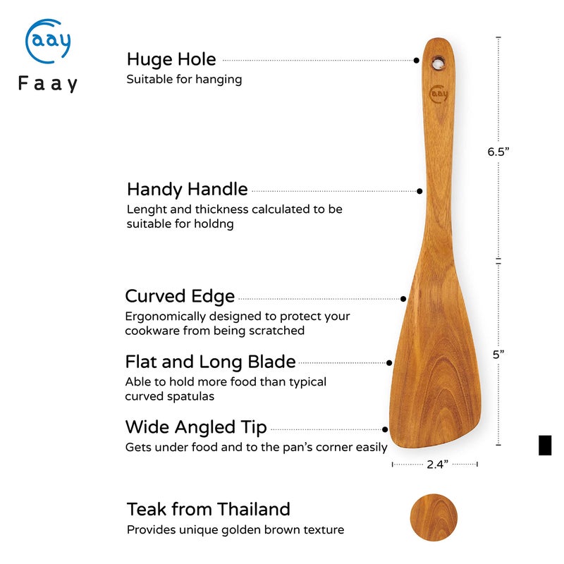 FAAY 11.5 Inch Teak Wood Spatula/Turner for RIGHT Hand | Versatile Spatula, Durable, Healthy and High Moist Resistance for Non Stick Cookware - Image 2